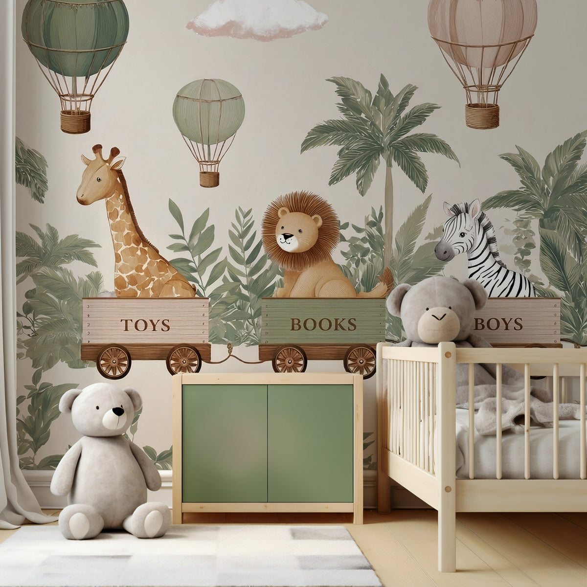 Safari Train Nursery Wallpaper : Hot Air Balloon Kids Wall Mural - View 4