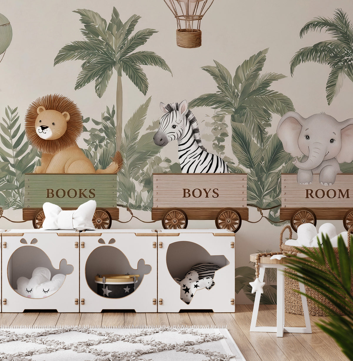 Safari Train Nursery Wallpaper : Hot Air Balloon Kids Wall Mural - View 3