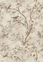 Beige Chinoiserie Blossom Wallpaper : Vintage Bird Branch Wall Mural - View 2