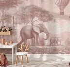 Dusty Pink Safari Wallpaper : Giraffe and Balloon Nursery Wall Mural - View 3