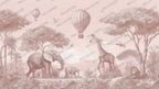 Dusty Pink Safari Wallpaper : Giraffe and Balloon Nursery Wall Mural - View 2