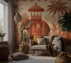 Terracotta Royal Elephant Wallpaper : Indian Palm Palace Wall Mural - View 3