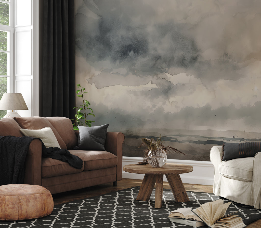 Abstract Cloud Landscape Wallpaper : Modern Grey Mist Wall Mural - View 3