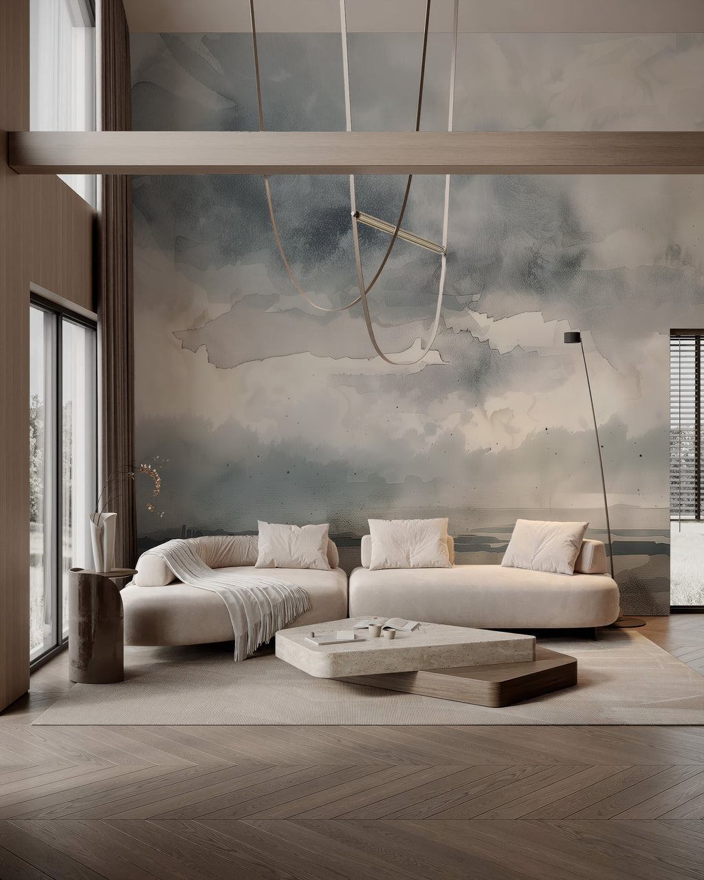 Abstract Cloud Landscape Wallpaper : Modern Grey Mist Wall Mural