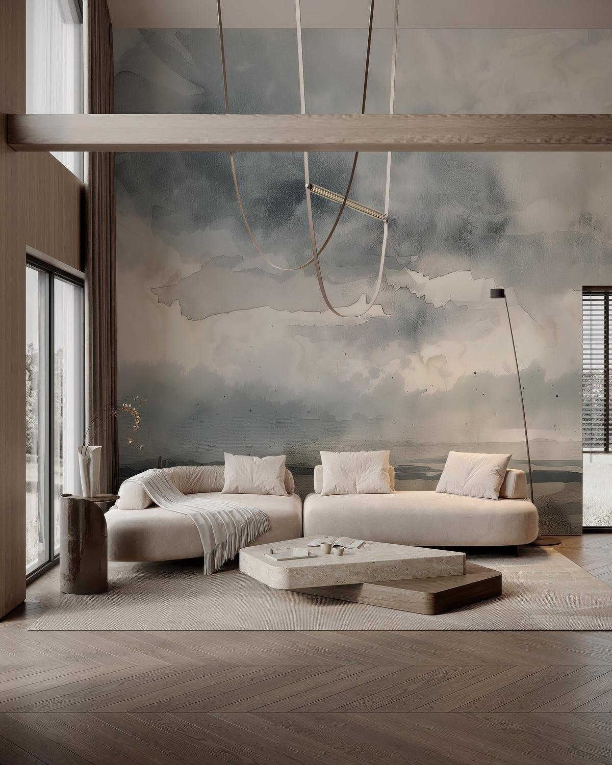 Abstract Cloud Landscape Wallpaper : Modern Grey Mist Wall Mural