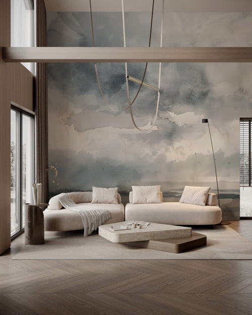 Abstract Cloud Landscape Wallpaper : Modern Grey Mist Wall Mural