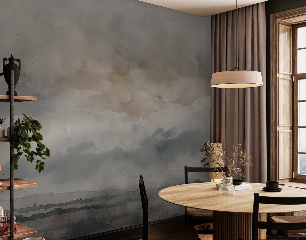 Abstract Cloud Landscape Wallpaper : Modern Grey Mist Wall Mural - View 5
