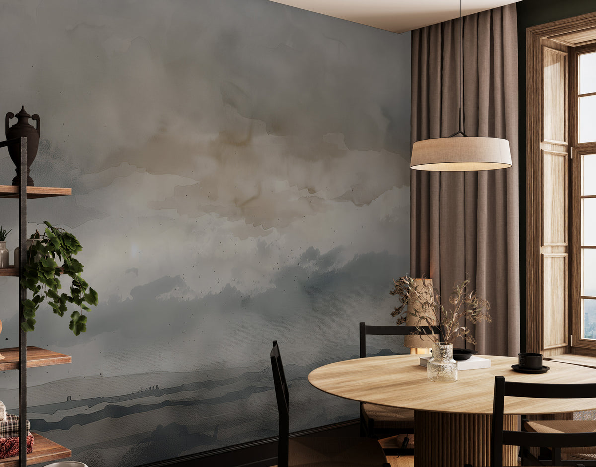 Abstract Cloud Landscape Wallpaper : Modern Grey Mist Wall Mural - View 5