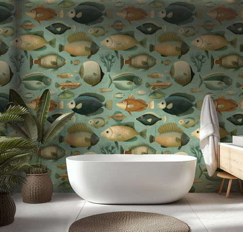 Ocean Fish Wallpaper : Vintage Sea Life Bathroom Wall Mural
