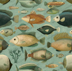 Ocean Fish Wallpaper : Vintage Sea Life Bathroom Wall Mural - View 2