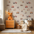 Construction Trucks Wallpaper : Digger and Crane Kids Room Mural