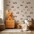 Construction Trucks Wallpaper : Digger and Crane Kids Room Mural