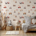 Construction Trucks Wallpaper : Digger and Crane Kids Room Mural - View 5