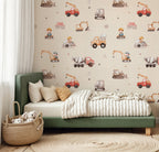 Construction Trucks Wallpaper : Digger and Crane Kids Room Mural - View 4