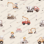Construction Trucks Wallpaper : Digger and Crane Kids Room Mural - View 2