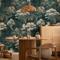 Dark Teal Japanese Tree Wallpaper : Ivory Forest Wall Mural