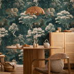Dark Teal Japanese Tree Wallpaper : Ivory Forest Wall Mural