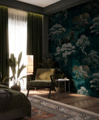 Dark Teal Japanese Tree Wallpaper : Ivory Forest Wall Mural - View 3