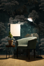 Dark Teal Japanese Tree Wallpaper : Ivory Forest Wall Mural - View 5