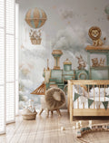 Cloud Train Wallpaper : Teddy Bear and Balloon Nursery Wall Mural