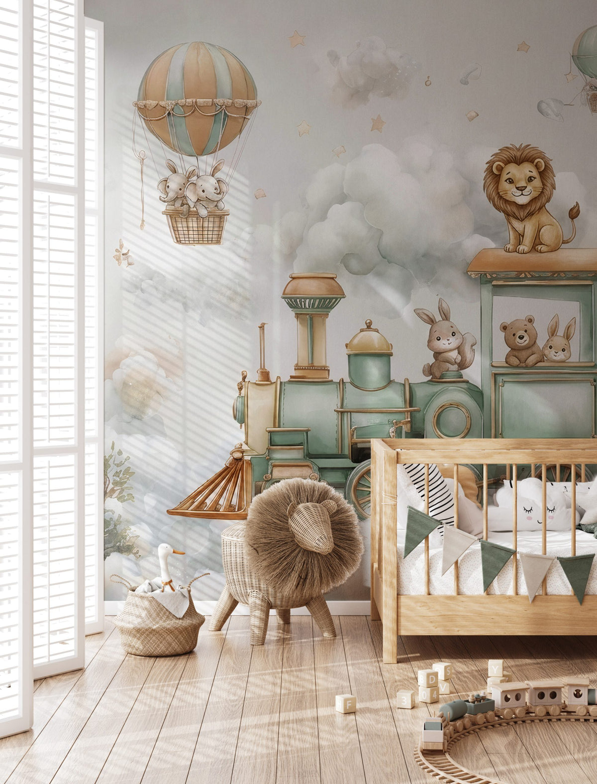 Cloud Train Wallpaper : Teddy Bear and Balloon Nursery Wall Mural
