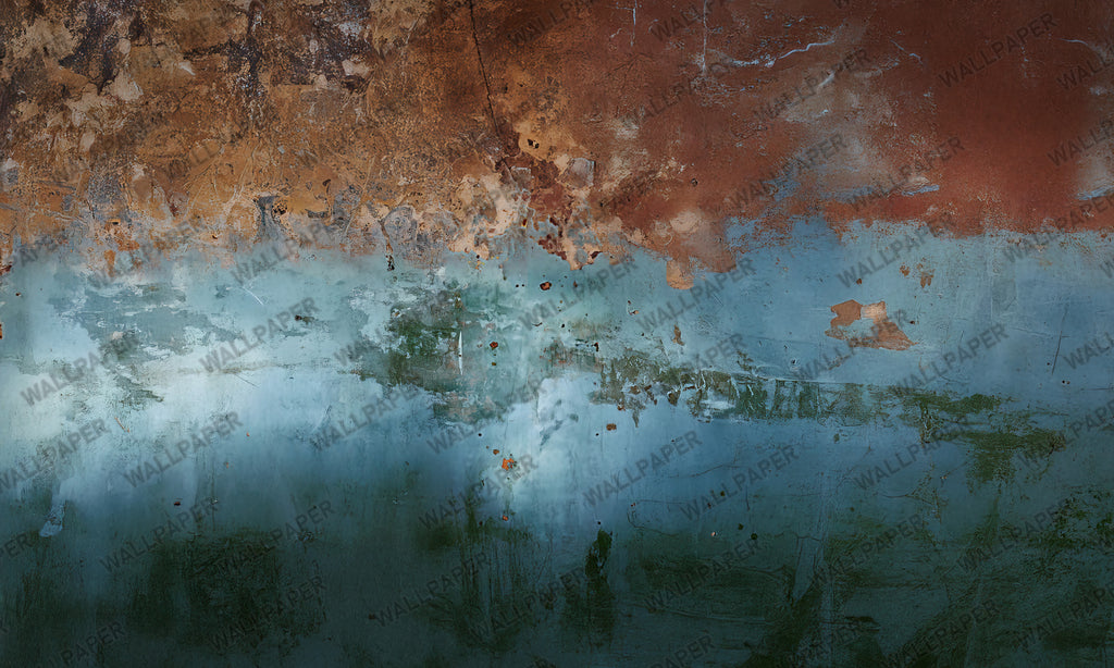 Blue Rust Concrete Wallpaper : Distressed Industrial Plaster Mural - View 3