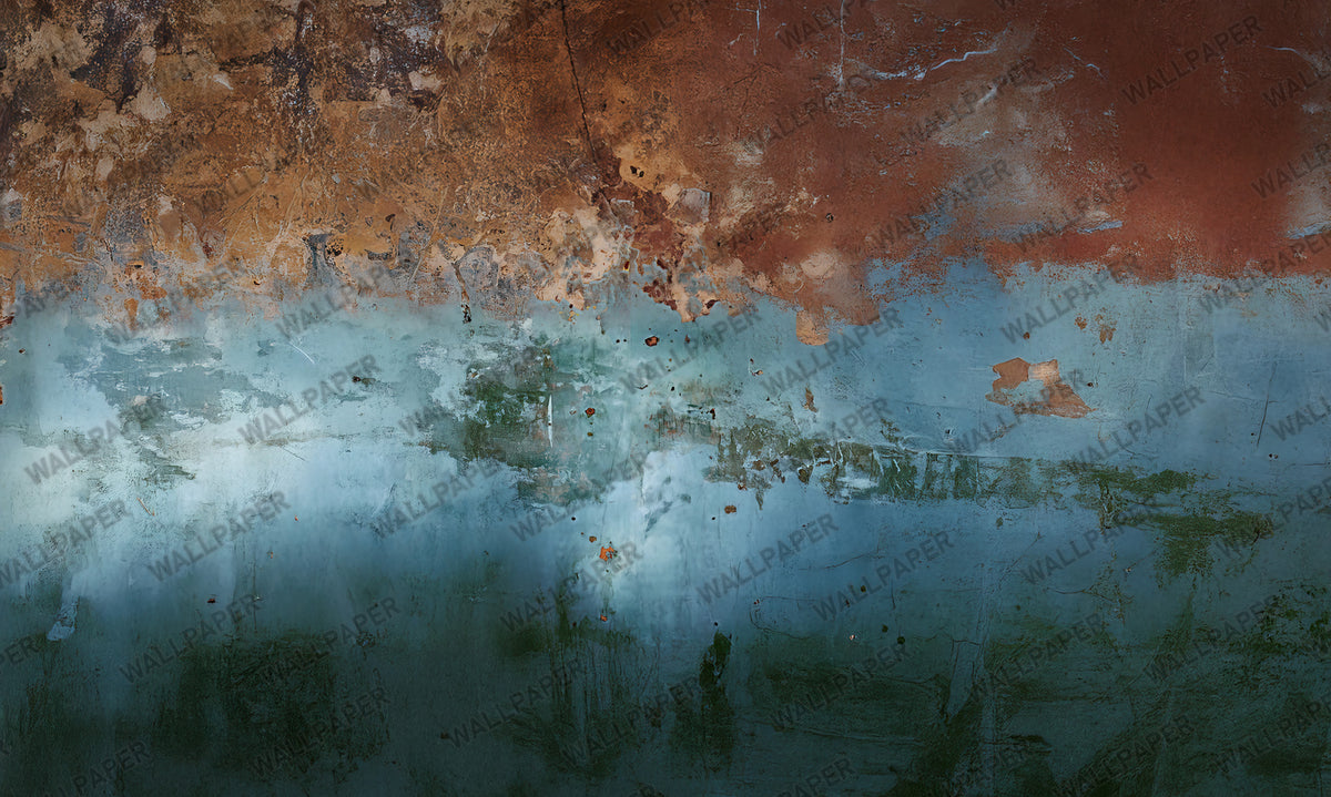 Blue Rust Concrete Wallpaper : Distressed Industrial Plaster Mural - View 3