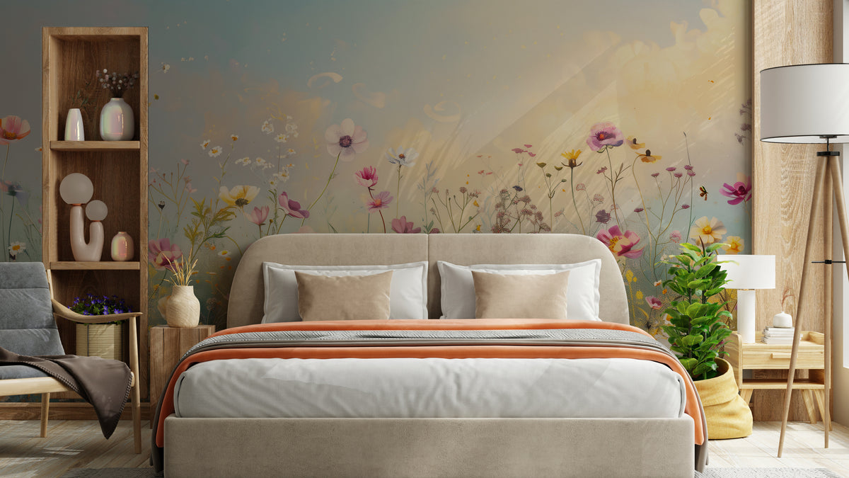 Wildflower Meadow Wallpaper : Pastel Watercolour Floral Wall Mural - View 3