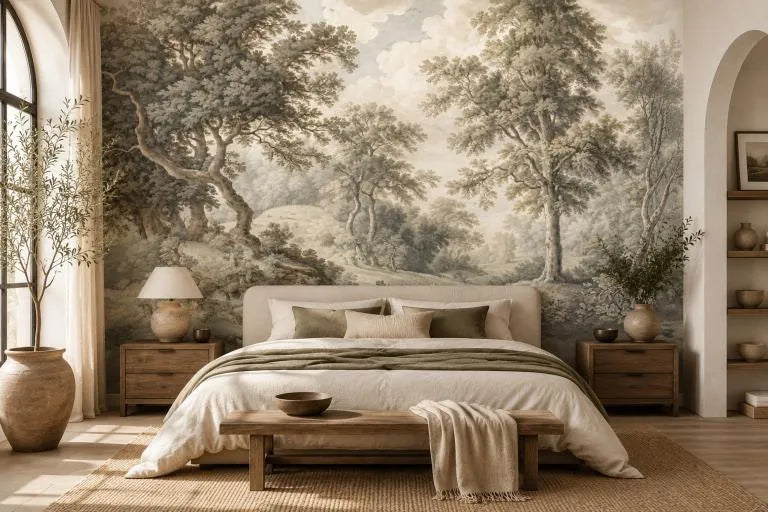 Vintage English Countryside Tree Wallpaper