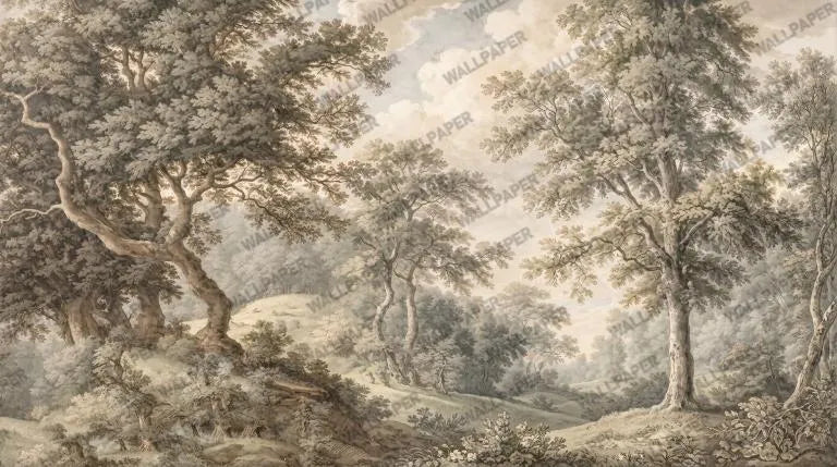 Vintage English Countryside Tree Wallpaper