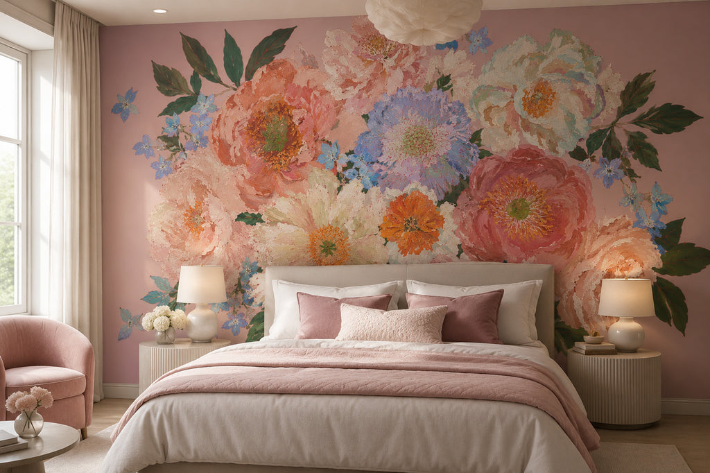 Oil Painted Peony Wallpaper : Oversized Blush Floral Wall Mural - View 3