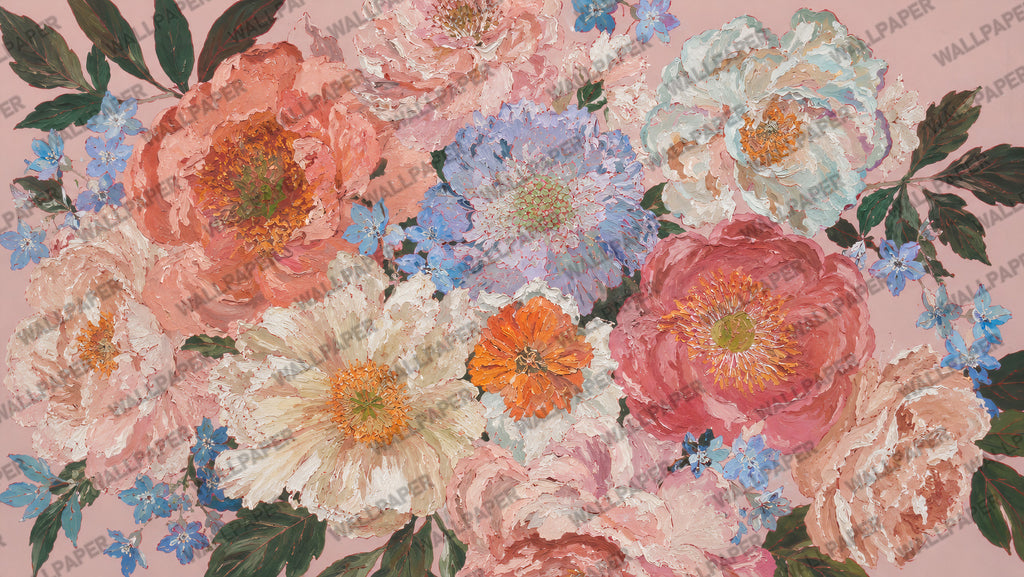 Oil Painted Peony Wallpaper : Oversized Blush Floral Wall Mural - View 2
