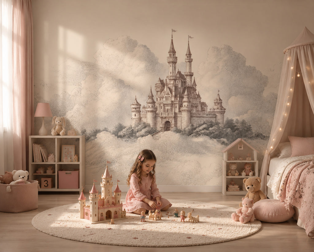 Fairytale Castle Wallpaper : Sepia Cloud Kids Room Wall Mural