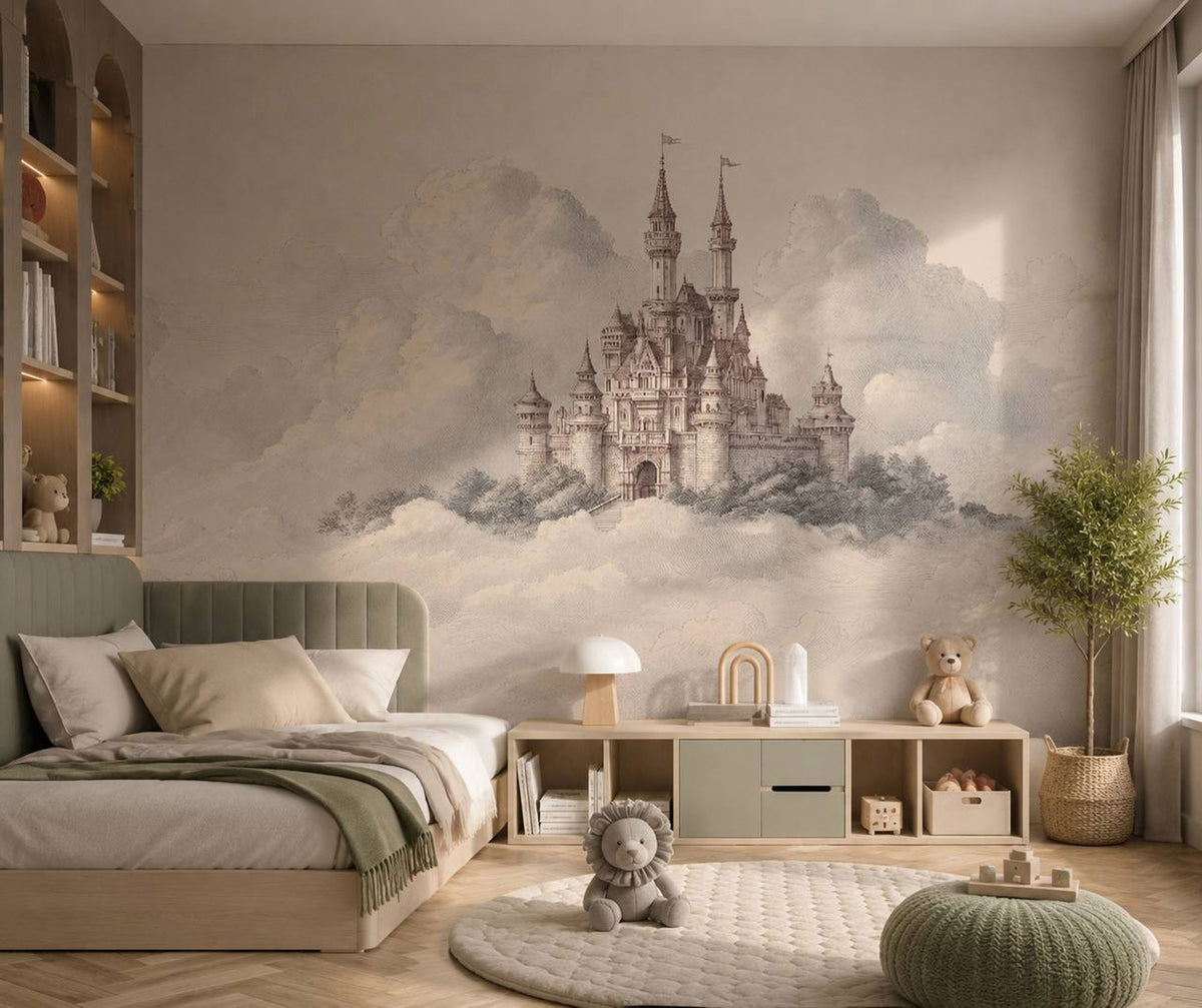 Fairytale Castle Wallpaper : Sepia Cloud Kids Room Wall Mural - View 6