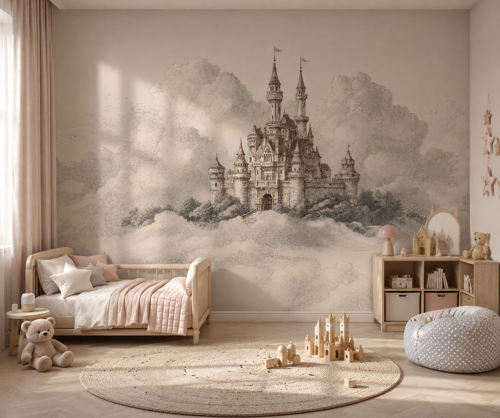 Fairytale Castle Wallpaper : Sepia Cloud Kids Room Wall Mural - View 3