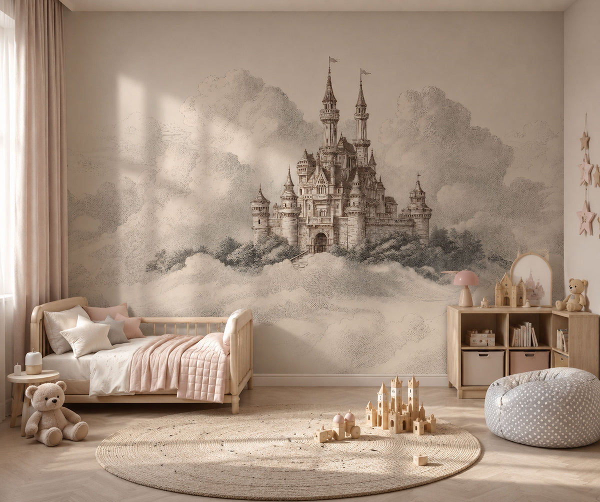 Fairytale Castle Wallpaper : Sepia Cloud Kids Room Wall Mural - View 3
