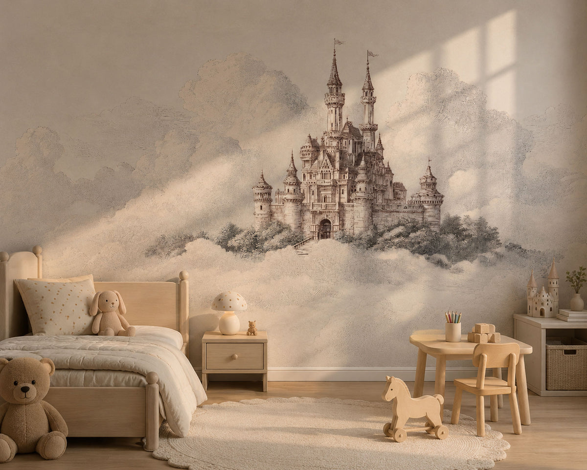 Fairytale Castle Wallpaper : Sepia Cloud Kids Room Wall Mural - View 5