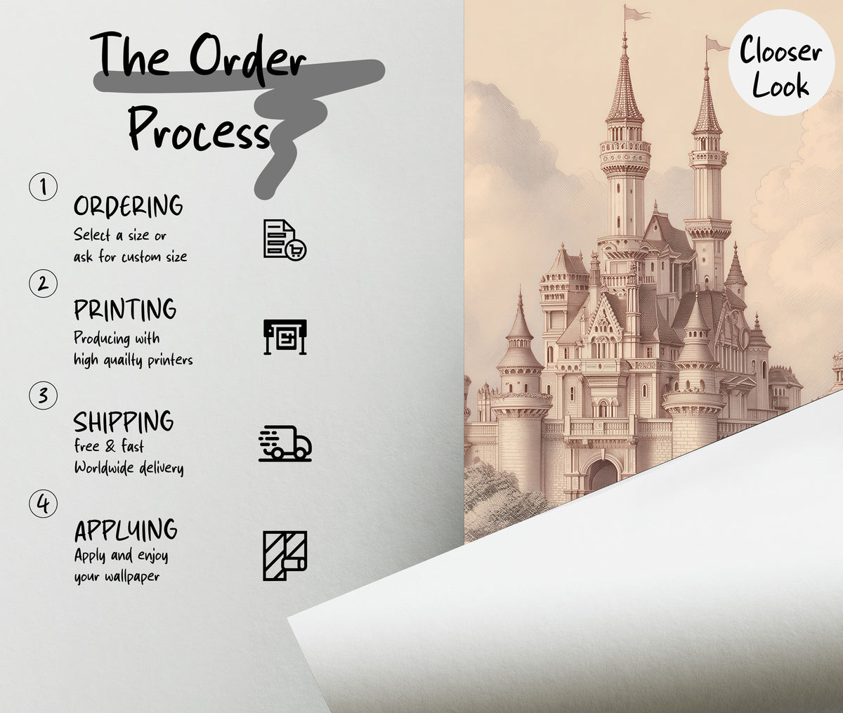 Fairytale Castle Wallpaper : Sepia Cloud Kids Room Wall Mural - View 4