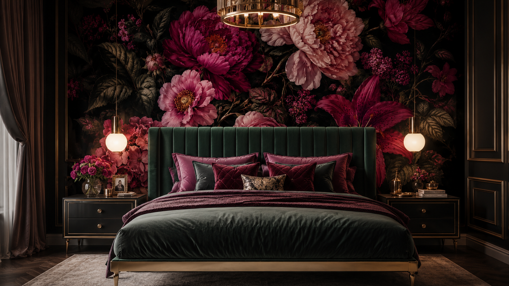 Dark Magenta Peony Wallpaper : Moody Maximalist Floral Wall Mural