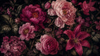 Dark Magenta Peony Wallpaper : Moody Maximalist Floral Wall Mural - View 2