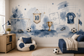 Blue Football Wallpaper : Watercolour Soccer Kids Room Mural