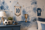 Blue Football Wallpaper : Watercolour Soccer Kids Room Mural - View 3