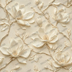 3D Magnolia Relief Wallpaper : Cream Sculpted Flower Wall Mural - View 2