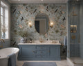 Blue Grey Blossom and Swallow Wallpaper : Chinoiserie Bathroom Mural