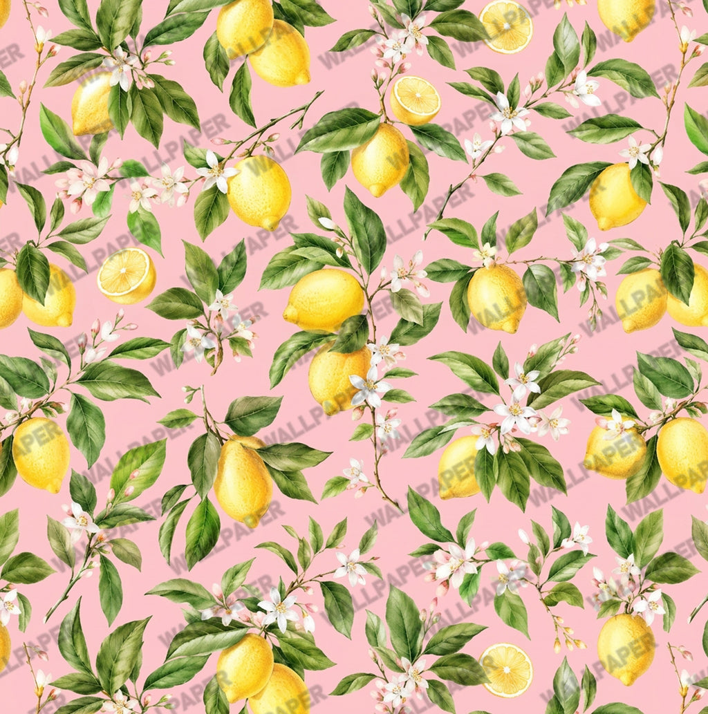 Pink Lemon Blossom Wallpaper : Mediterranean Citrus Kitchen Mural - View 2