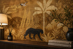 Gold Jungle Panther Wallpaper : Sepia Tropical Leaf Mural - View 3