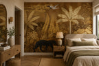 Gold Jungle Panther Wallpaper : Sepia Tropical Leaf Mural