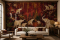 Red and Gold Elephant Palace Wallpaper : Oriental Temple Mural
