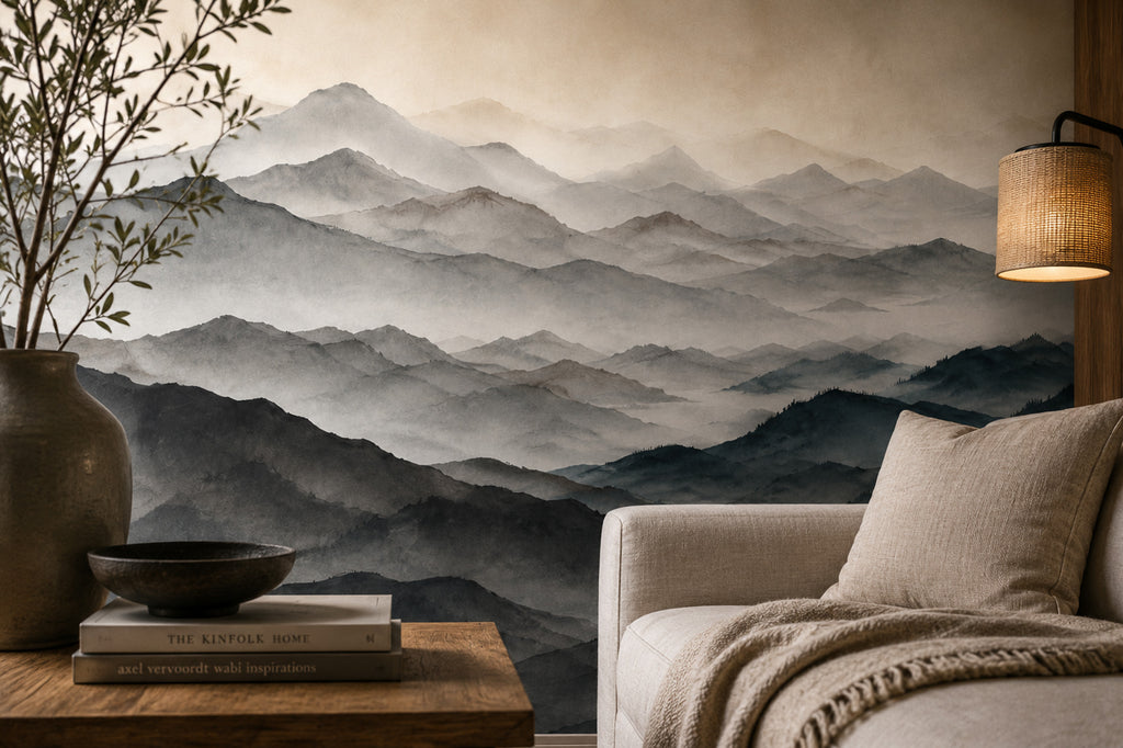 Misty Mountain Layers Wallpaper : Minimalist Ombre Landscape Mural - View 5