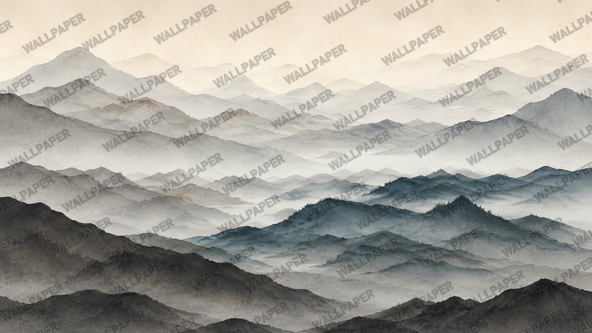 Misty Mountain Layers Wallpaper : Minimalist Ombre Landscape Mural - View 2